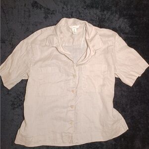 H&M Casual Beige boxy Button-Up women’s short sleeve shirt Shirt